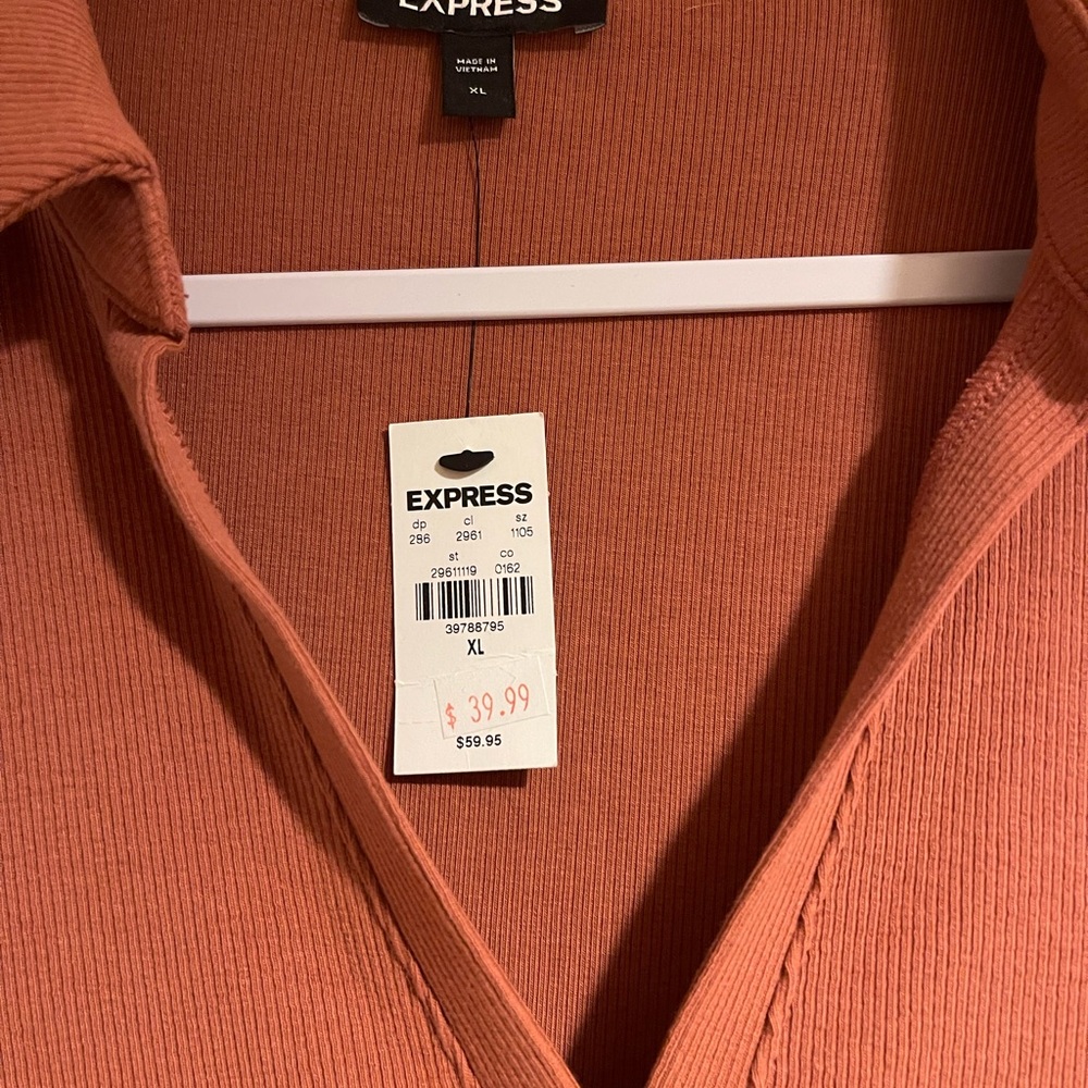 Express Long-Sleeve Collared Button Bodysuit In R… - image 2